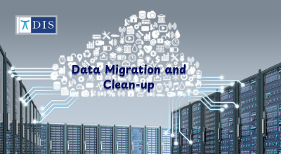 Data Migration and Clean-up Solutions from DIS Cloud-based data migration and clean-up concept with servers